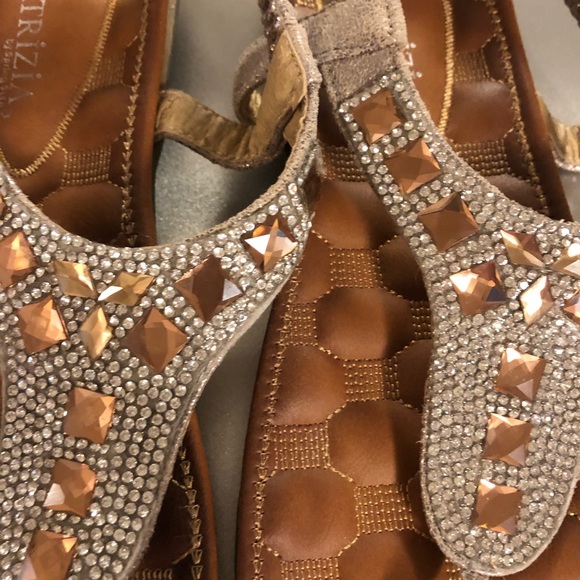 Leather sandals flat shoes crystals bling Slides - Picture 7 of 8